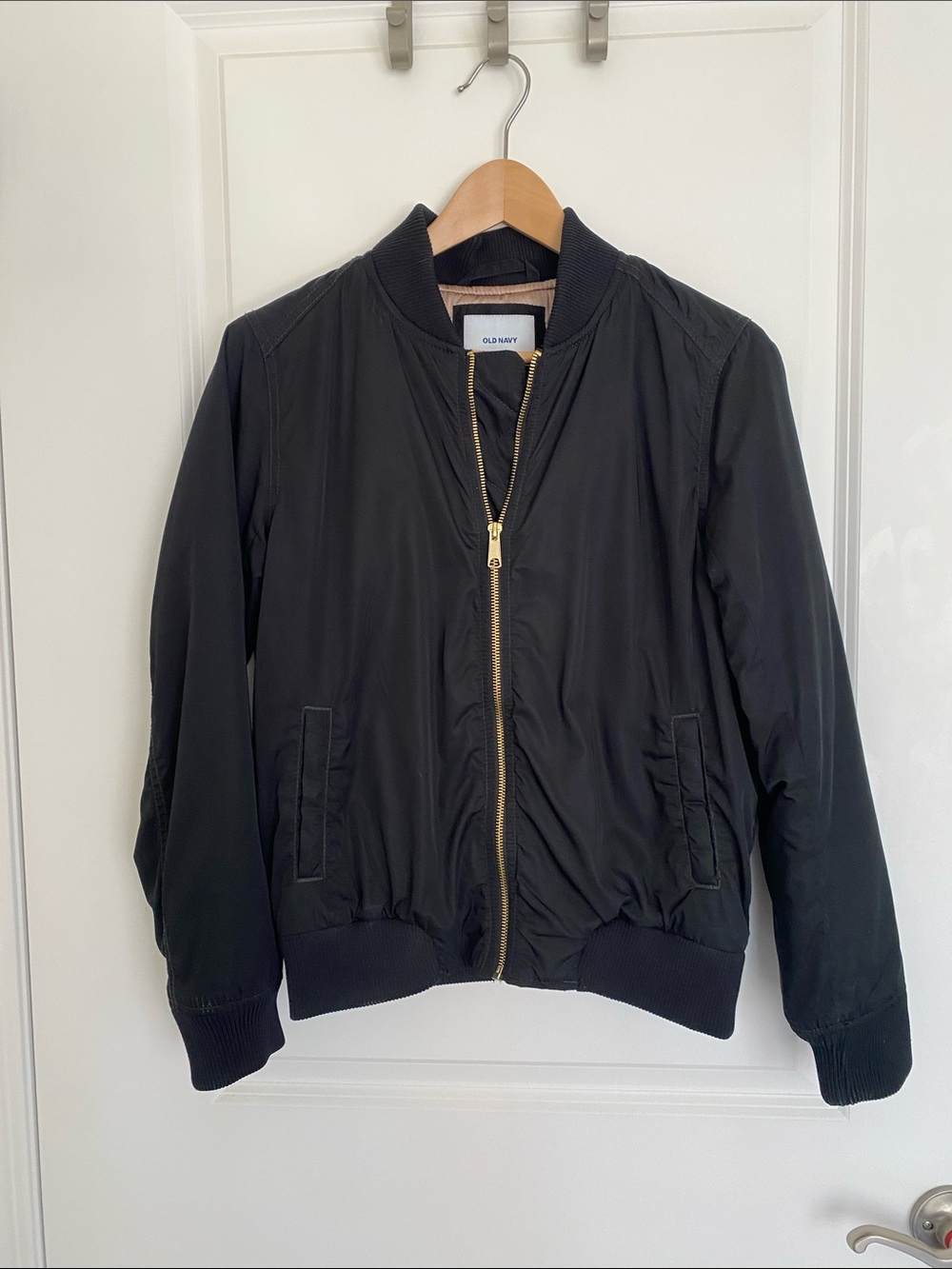 Old Navy | Black Bomber Jacket with Gold Zipper Detail